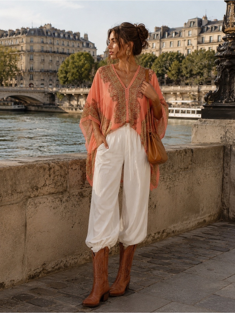 🆕Coral & Gold Bohemian Sheer Kimono L/Xl